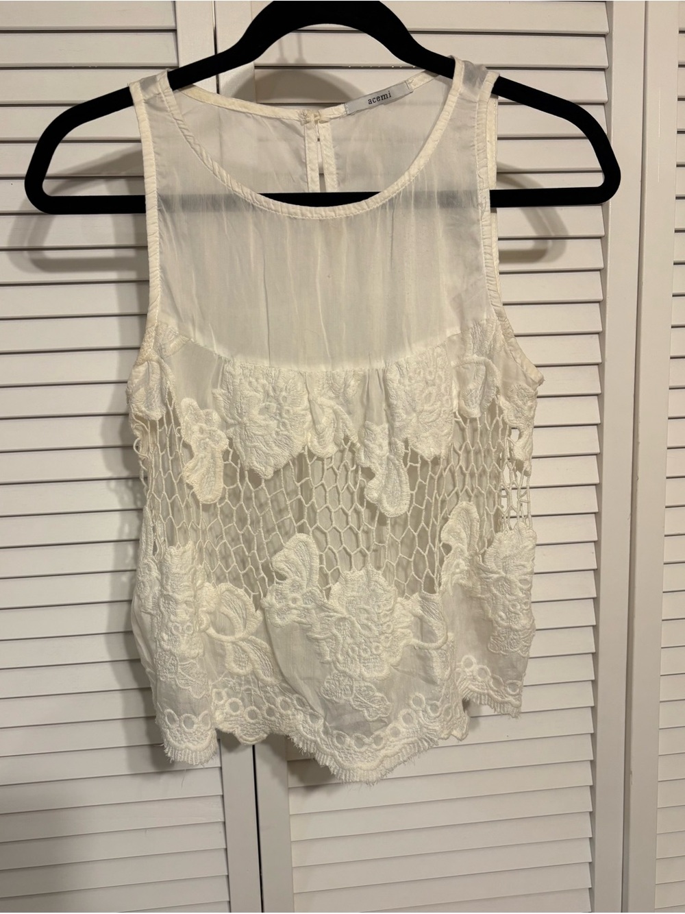 Acemi Cream Lace Mesh Sleeveless Camisole